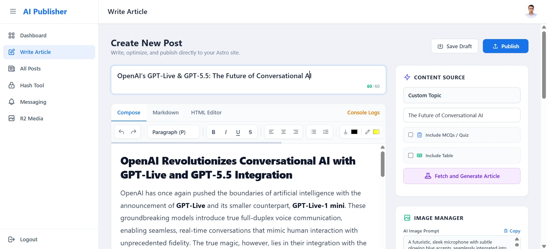 AI CMS Dashboard - Media Manager