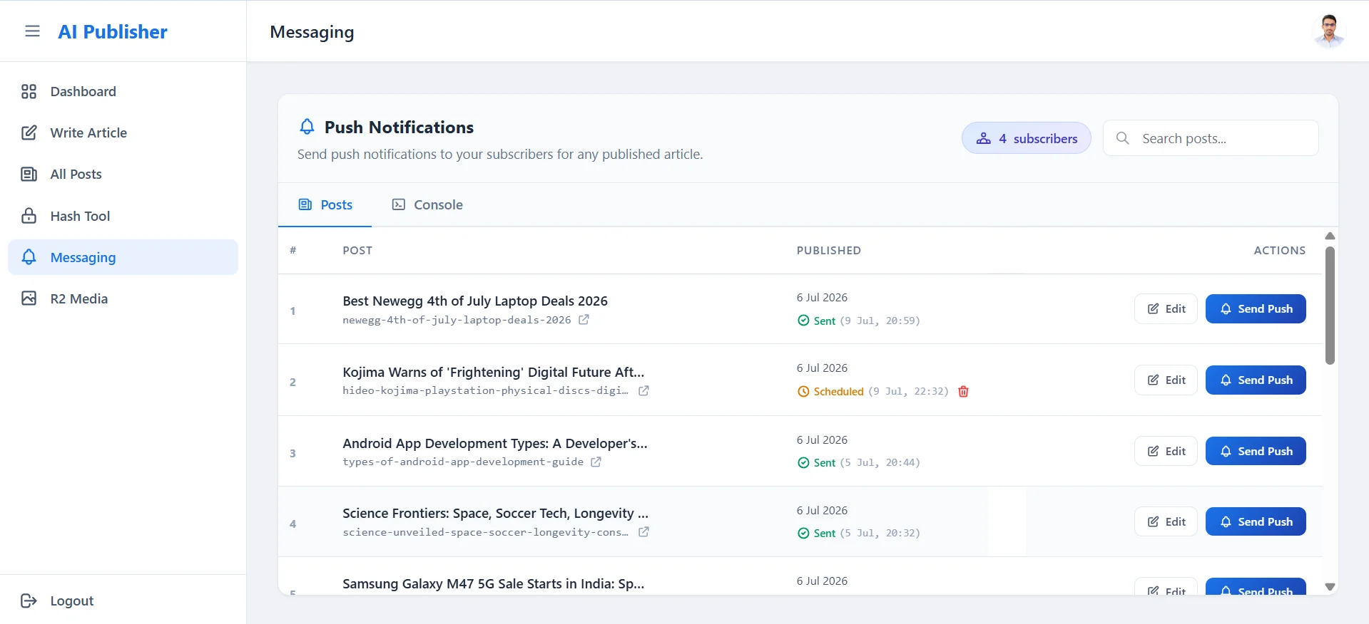 AI CMS Dashboard - Notifications