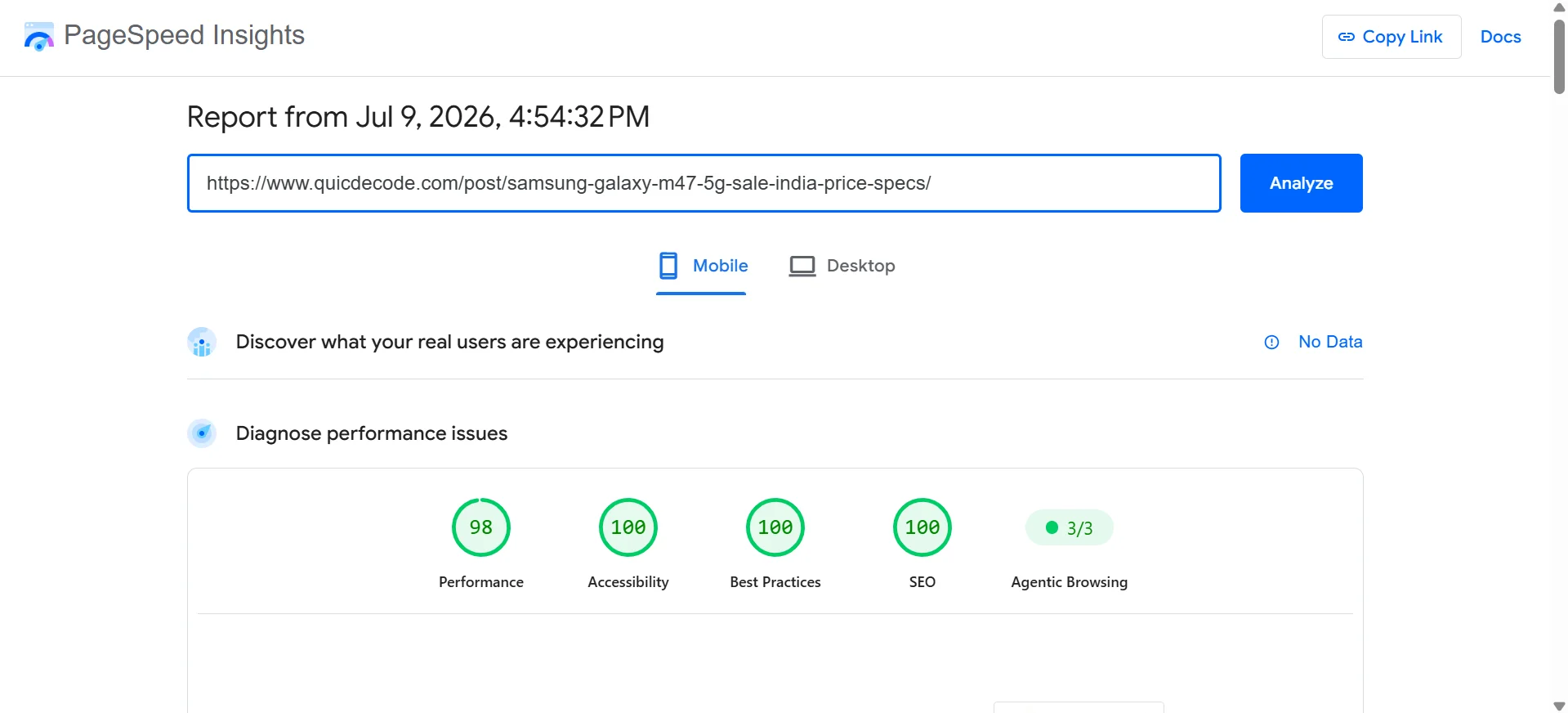 PageSpeed 100/100 Core Web Vitals